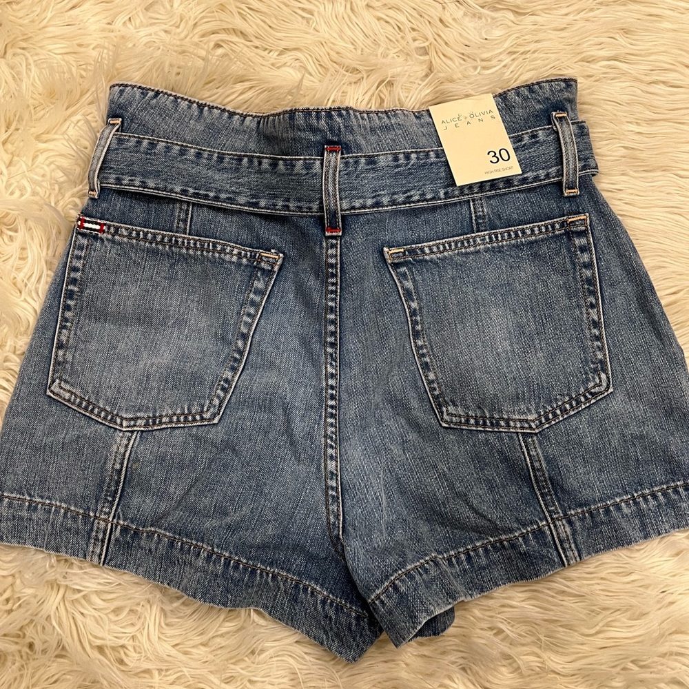 Alice + Olivia tie waist paper bag denim shorts